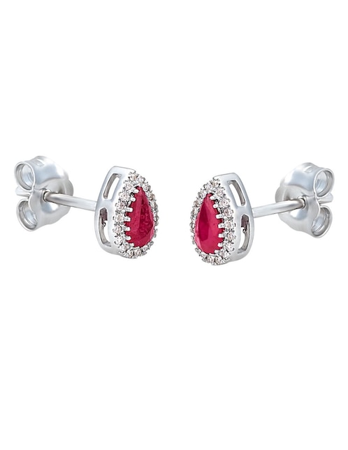 Broqueles de gota Cristal Joyas de oro blanco 14 K con acabado pulido rubí y diamante