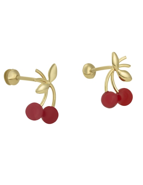 Broqueles de cereza Cristal Joyas de oro amarillo 14 k con acabado pulido coral