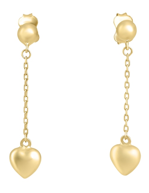 Aretes largos de corazón Cristal Joyas de oro amarillo 14 k con acabado pulido