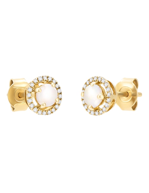 Broqueles redondos Cristal Joyas de oro amarillo 14 K diamante y ópalo