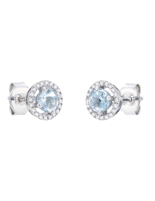 Broqueles redondos Cristal Joyas de oro blanco 14 K diamante y aguamarina
