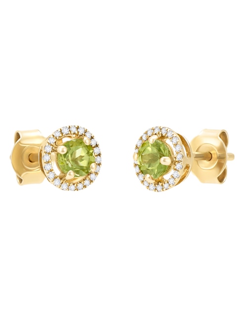 Broqueles redondos Cristal Joyas de oro amarillo 14 K peridoto