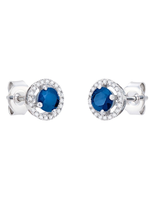 Broqueles redondos Cristal Joyas de oro blanco 14 K zafiro y diamante