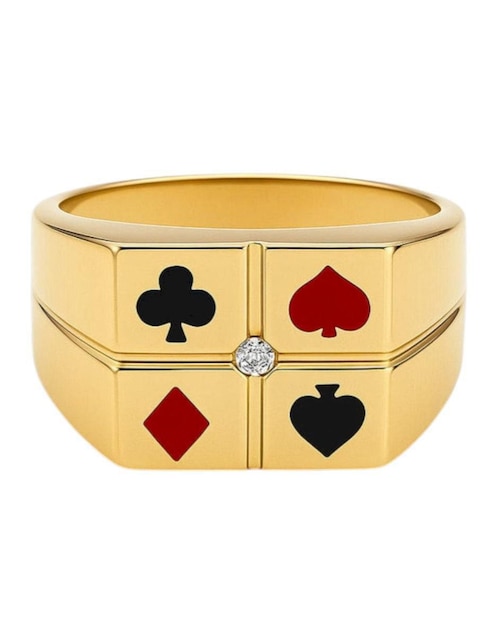 Anillo cuadrado Joyería M De Leon 14 k de oro amarillo zirconia pulido