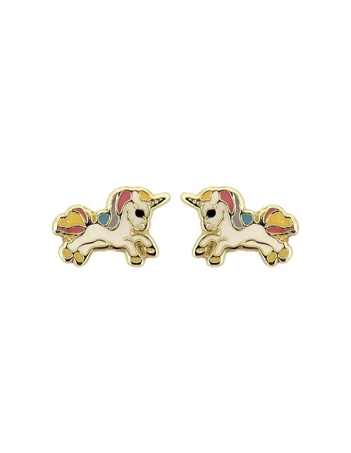 Broqueles de unicornio Punto Metálico de oro amarillo 10 K con acabado esmaltado