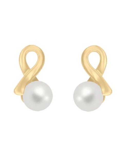 Broqueles de perla de oro amarillo 14 k con acabado pulido perla