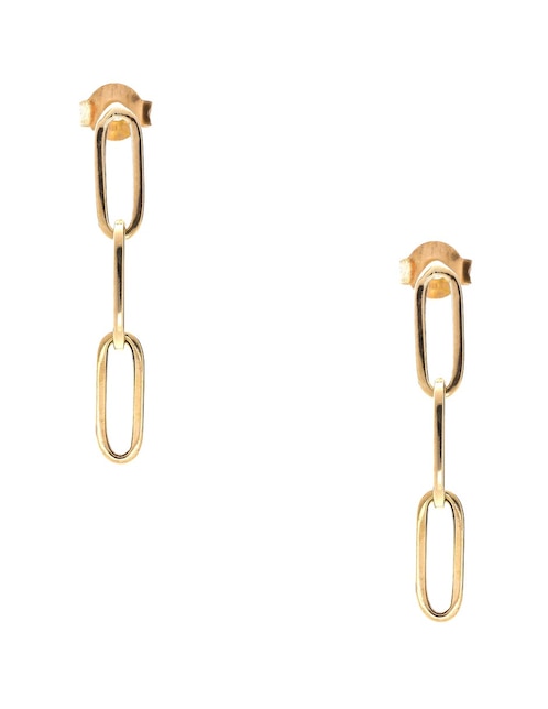 Aretes largos ovalados de oro amarillo 14 K con acabado pulido 1