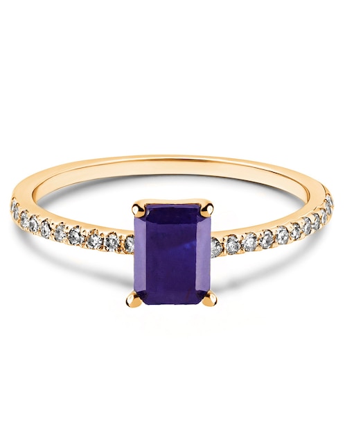 Anillo rectangular 14 k de oro zafiro pavé 1