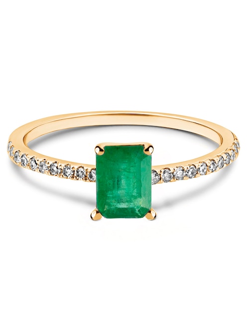Anillo rectangular 14 k de oro amarillo esmeralda pavé 1