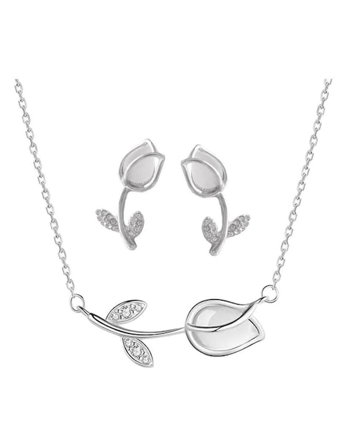 Aretes y collar de flor Lab.g de plata P 925