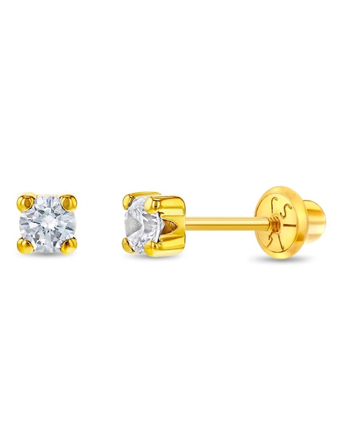 Broqueles redondos de oro 14 k con acabado pulido zirconia 1