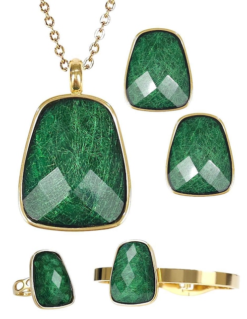 Collar, pulsera, anillo y aretes cristal 1