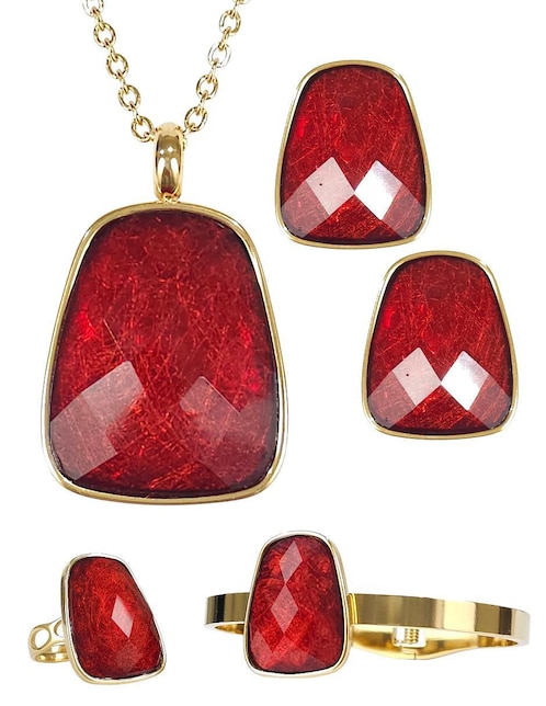 Collar, pulsera, anillo y aretes Og cristal