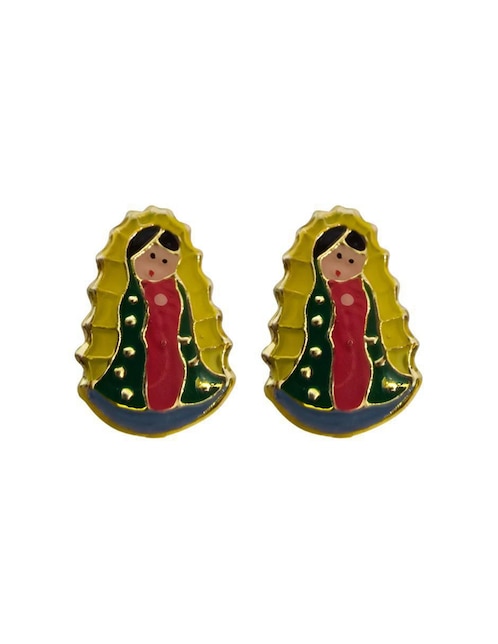 Broqueles Virgen de Guadalupe de oro 10 K con acabado esmaltado 1