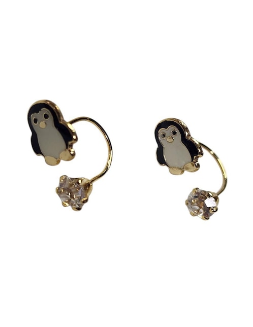 Aretes cortos de pingüino Limerence By Claudia Herrera 14 k con acabado chapa de oro zirconia