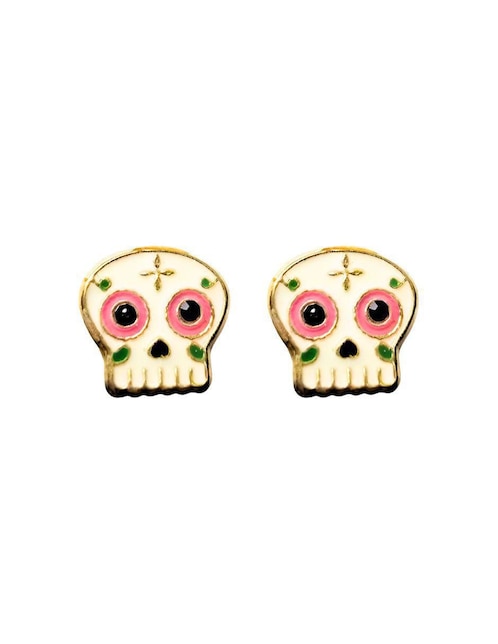 Broqueles de calavera dia de muertos Mardia de oro 10 k con acabado esmaltado
