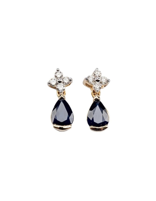 Aretes cortos de gota Lucie de oro 14 k con acabado texturizado zafiro y diamante