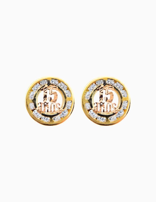 Broqueles circulares Mardia de oro 10 k con acabado pavé zirconia