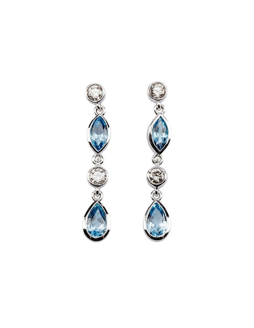 Aretes largos de gota de oro 14 K con acabado Texturizado Topacio y diamante 1