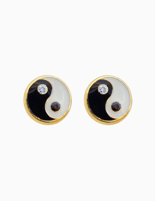 Broqueles circulares Mardia de oro 14 K con acabado esmaltado zirconia