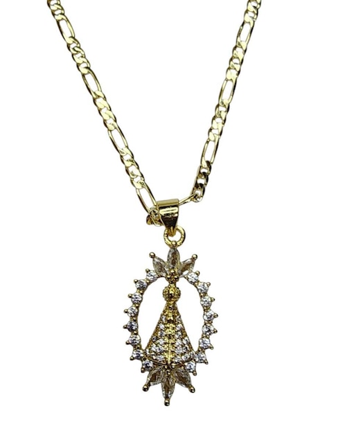 Collar con dije virgen de Juquila ovalado Limerence By Claudia Herrera de oro laminado 14 K