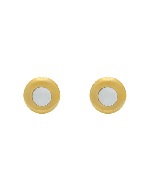 Broqueles redondos de oro amarillo 14 K con acabado pulido madre perla 3