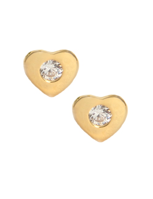 Broqueles de corazón de oro amarillo 14 k con acabado pulido zirconia 1