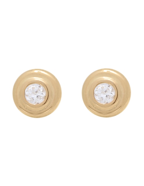 Broqueles redondos de oro amarillo 14 k con acabado pulido zirconia 3