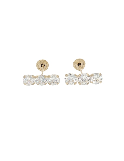 Broqueles de barra de oro amarillo 14 K con acabado pulido zirconia 3