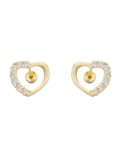Broqueles de corazón de oro 14 K con acabado texturizado zirconia 1