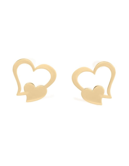 Aretes cortos de corazón Fianelli Heart de oro 14 K con acabado brillante