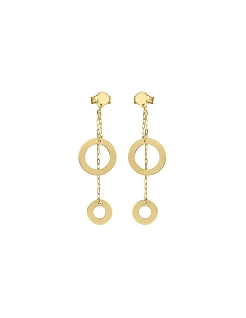 Aretes largos circulares Fianelli Leilani de oro 14 K con acabado brillante