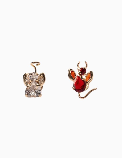 Broqueles de Ángel Diablo Mardia de oro 10 K con acabado pavé zirconia