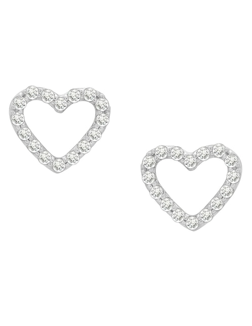 Broqueles de corazón de oro blanco 14 K con acabado pavé diamante 1