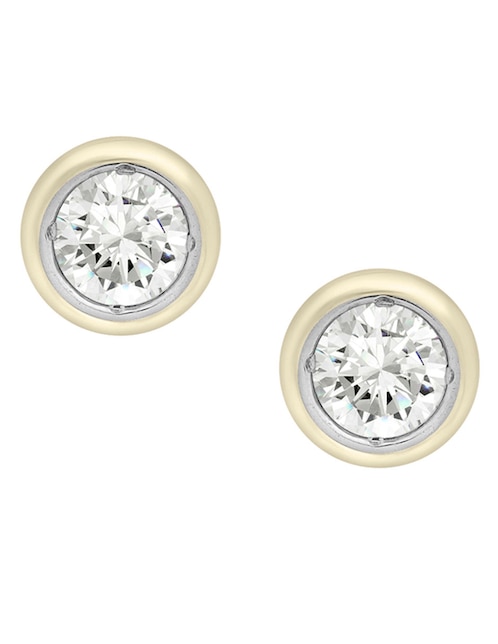 Broqueles redondos Stud de oro 14 K con acabado brillante diamante 1