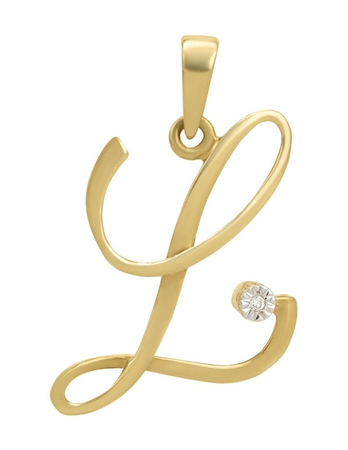 Dije de letra l de oro amarillo 14 K diamante