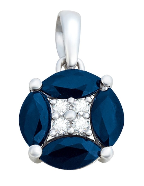 Dije circular Cristal Joyas de oro blanco 14 K zafiro y diamante