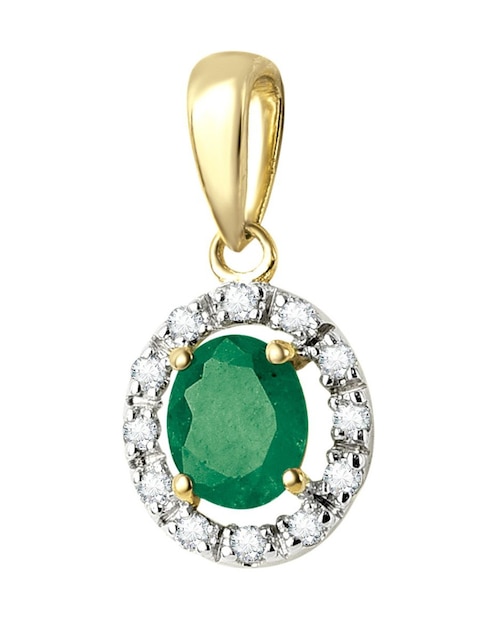Dije circular Cristal Joyas de oro amarillo 14 K esmeralda y diamante