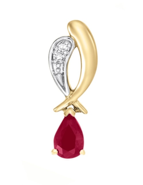 Dije de gota Cristal Joyas de oro amarillo 14 K rubí y diamante