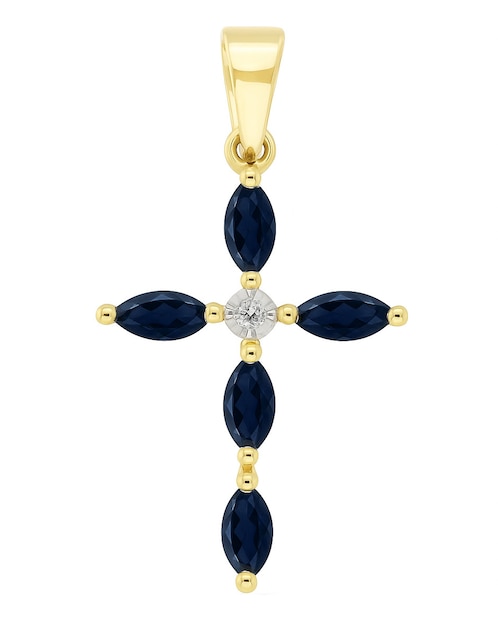 Dije de cruz Cristal Joyas de oro amarillo 14 K zafiro y diamante