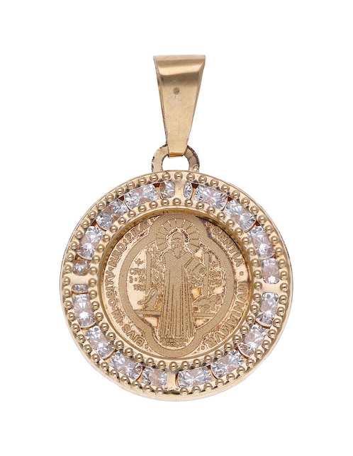 Medalla circular de oro amarillo 14 K circonita 1
