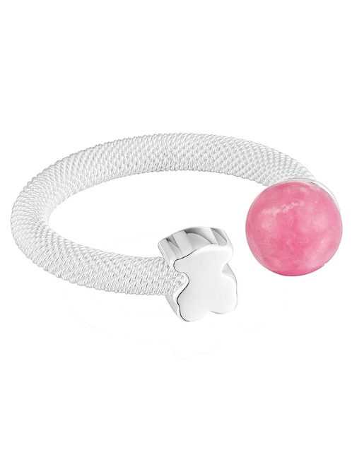Anillo con gema de oso Tous Icon Mesh P 925 de plata rodonita lustre