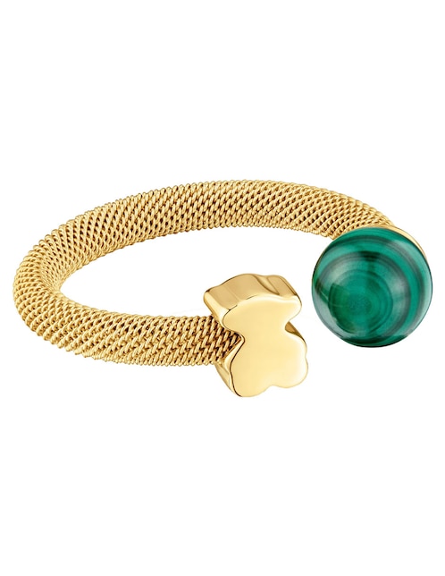 Anillo con gema de oso Icon Mesh malaquita brillante 1