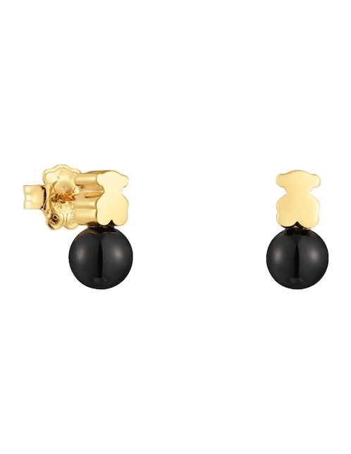 Aretes cortos de oso Icon Mesh de plata P 925 con acabado baño de oro ónix 1