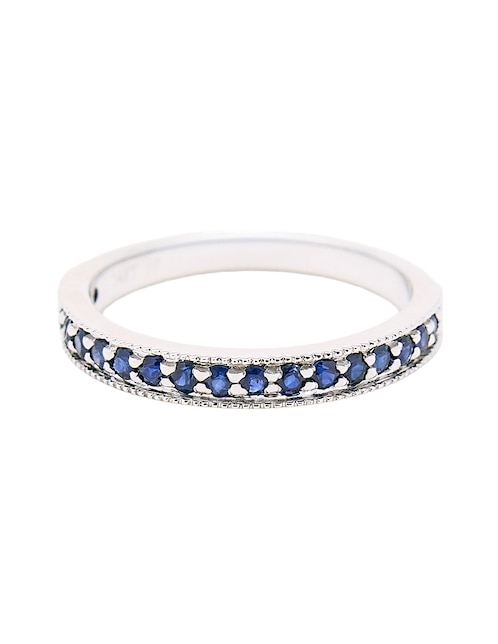 Anillo con gema circular CHURUMBELA 14 k de oro blanco zafiro pulido 1