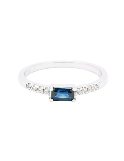 Anillo con gema circular 14 k de oro blanco zafiro y diamante pulido 1