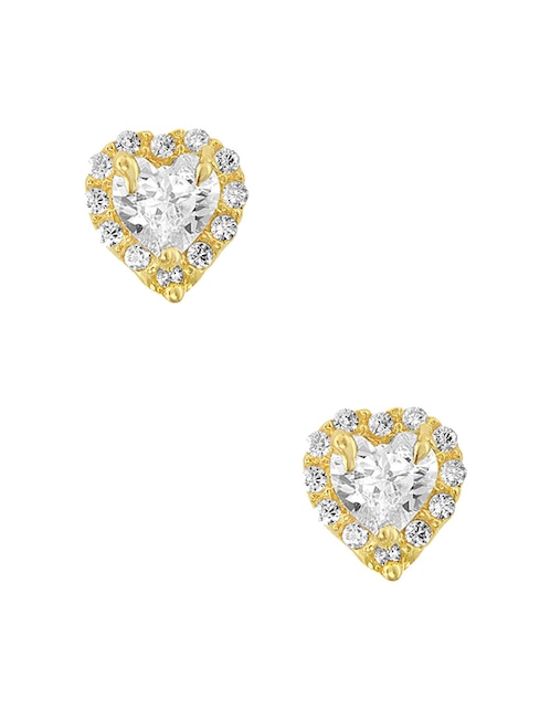 Broqueles de corazón de oro amarillo 14 K con acabado pavé zirconia 1