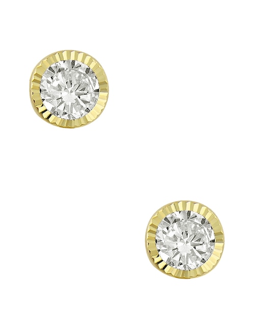 Broqueles redondos de oro amarillo 14 K con acabado diamantado zirconia 1
