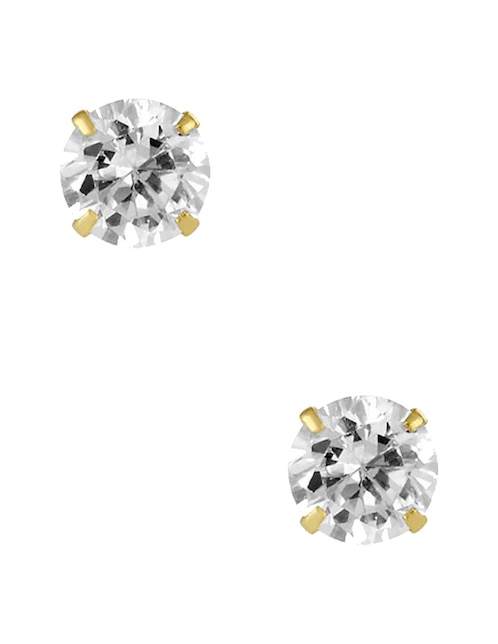 Broqueles redondos de oro amarillo 14 K con acabado pulido zirconia 1