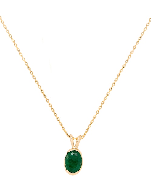 Collar con dije ovalado Esmeralda de oro amarillo 14 K 1